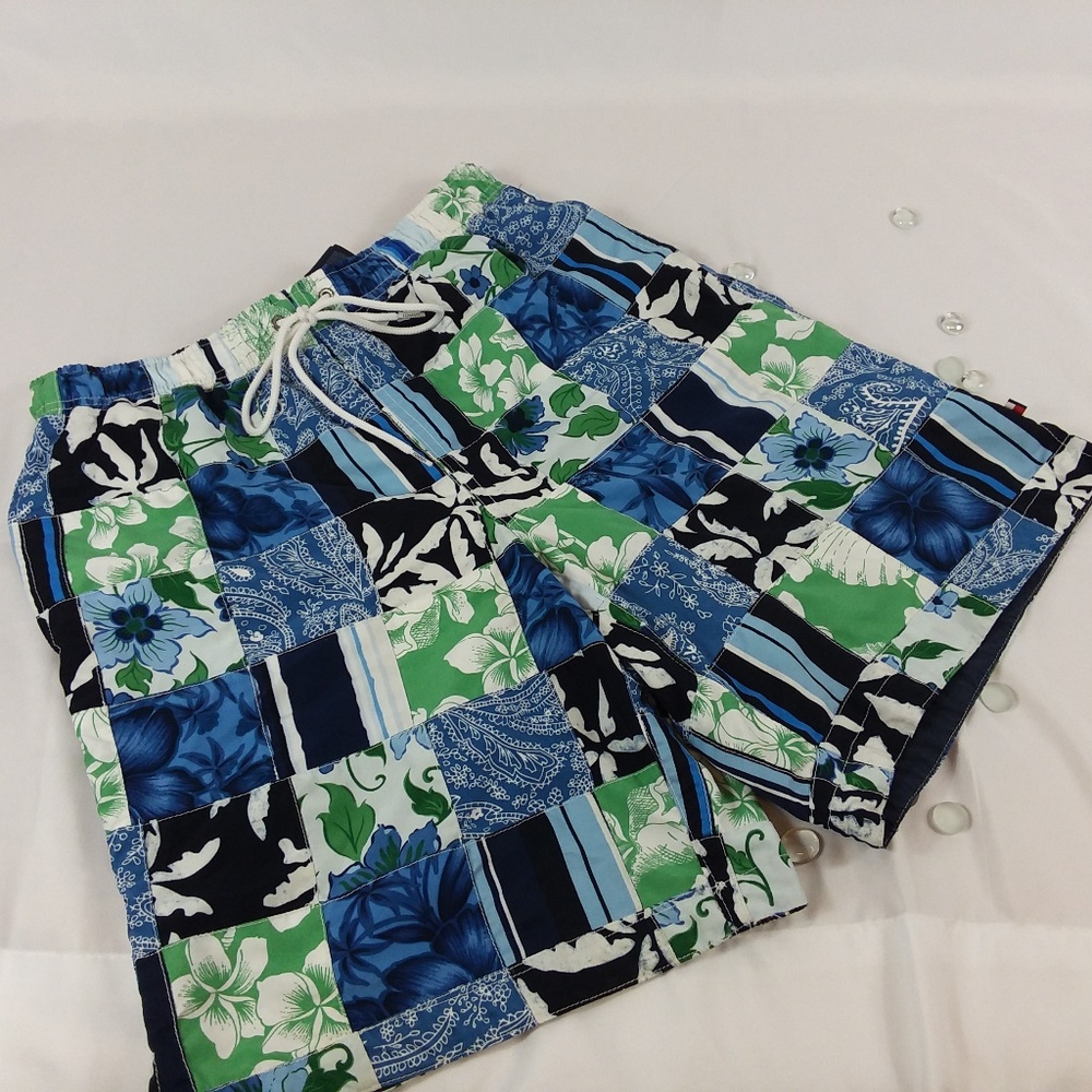Tommy Hilfiger Mens Swim Suit Trunks Blue Green Shorts Beach Pool Summer Size M